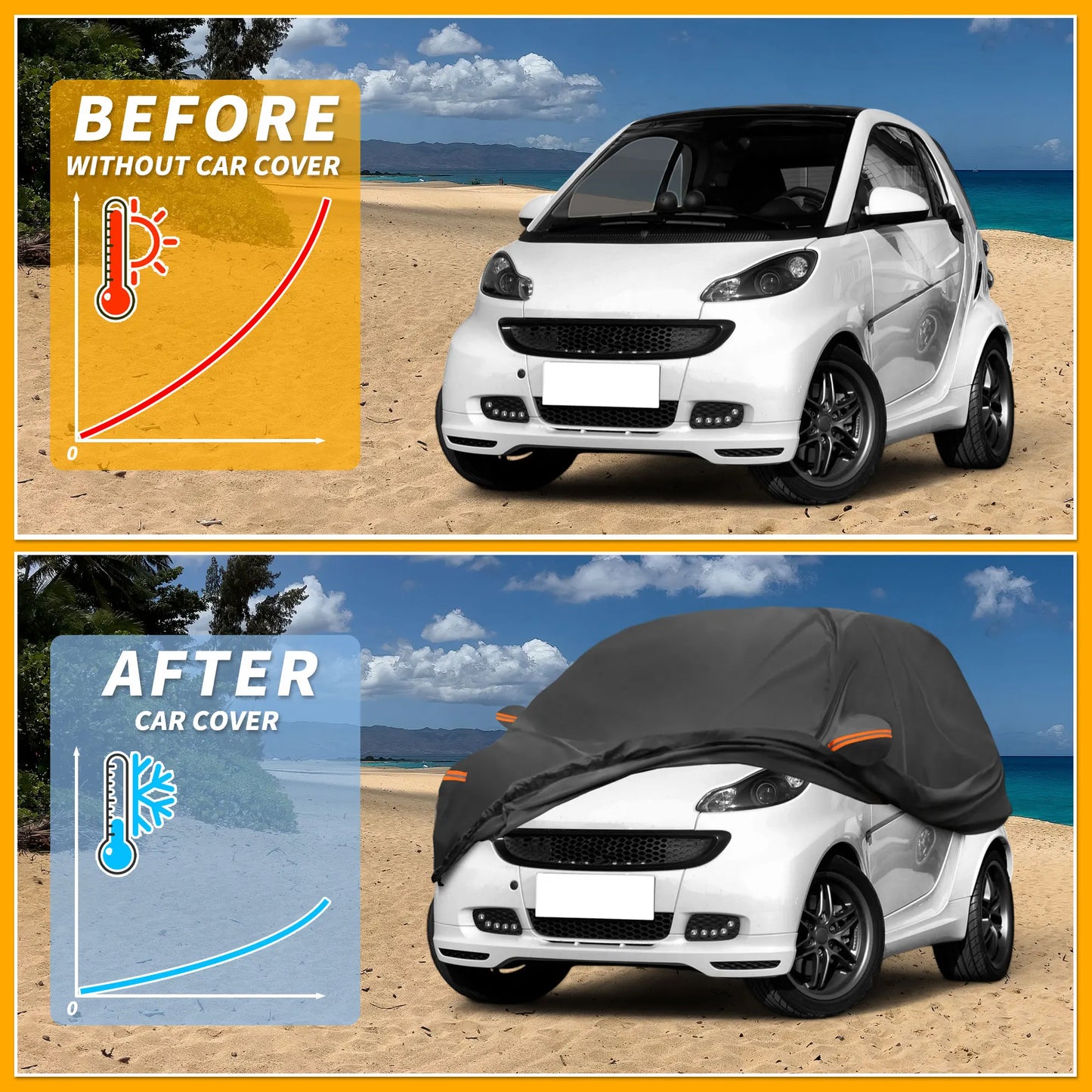 UXCELL Smart Fortwo Waterproof Full Car Cover | Reflective