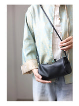 Full Grain Leather Soft Balck Small Size Crossbody Bags For Women Luxury Adjustable Shoulder Strap Underarm Bag Portable Handbag