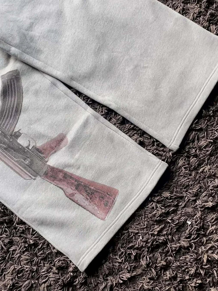 Embroidered Streetwear Pants | Unisex Double-Waist Graphic Bottoms