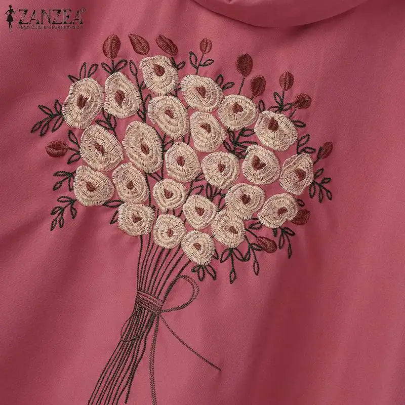 Floral Embroidery Linen-Style 2-Piece Set