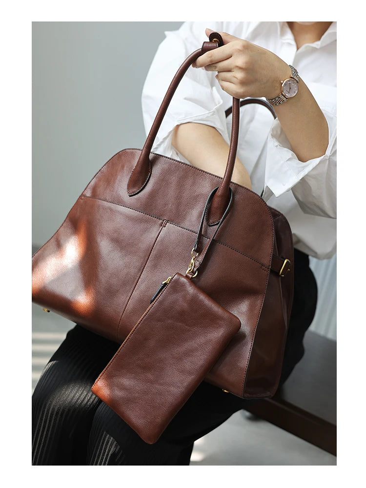 Women's Vegetable-Tanned Cowhide Leather Tote Bag