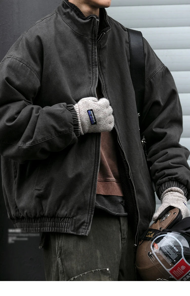 Japanese Vintage Polar Fleece Jacket Men Winter High Quality Thick Jacket Korean Streetwear Loose Couple Trendy Warm Coat Male