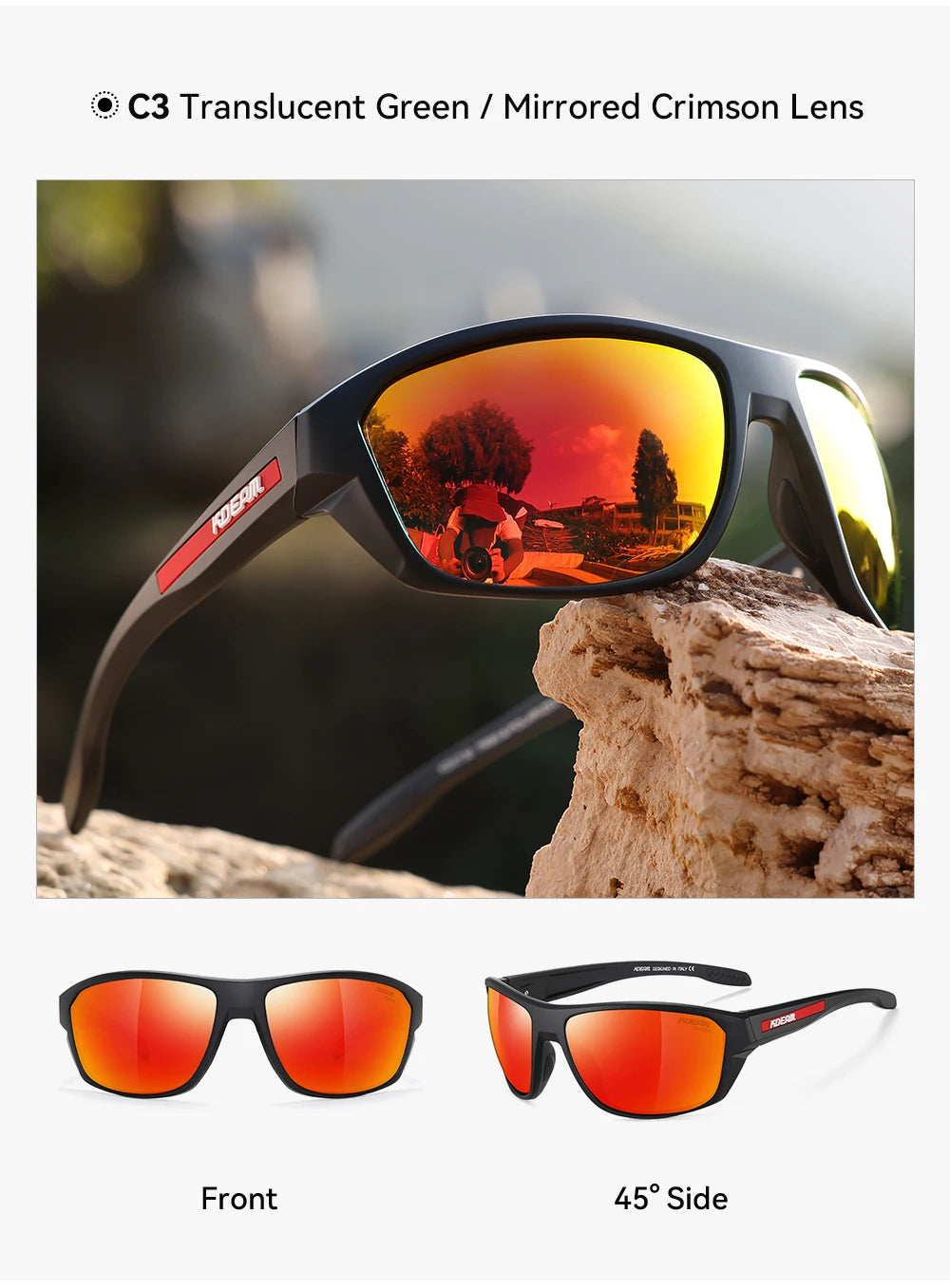 KDEAM All Black Fishing Sunglasses Polarized Performance Sports Sun Glasses For Men TR90 With Skull Case Category 3
