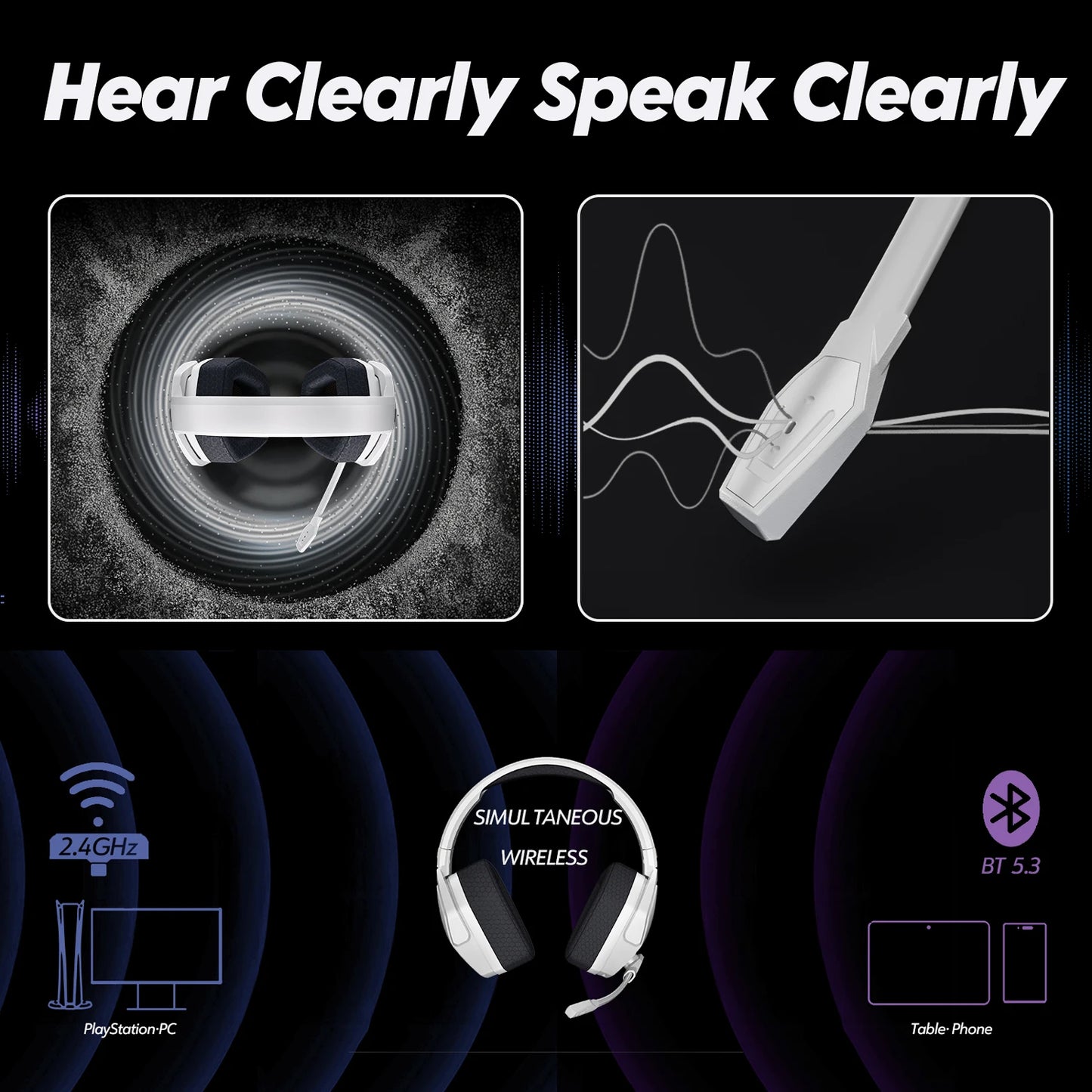 NUBWO G06 Dual Wireless Headsets Gamer 2.4GHz Bluetooth 5.3 Gaming Headphones with Microphone for PS5, PS4, PC, Mobile, Switch