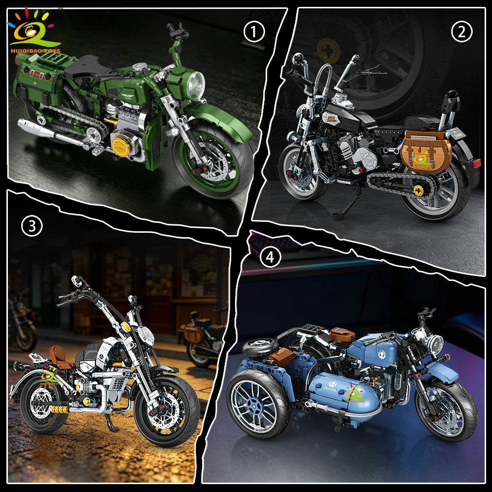 HUIQIBAO MOC Motorbike Model Building Blocks City Moto Racer Bricks Toy for Kids Boy Children Adult Car Set home Decoration