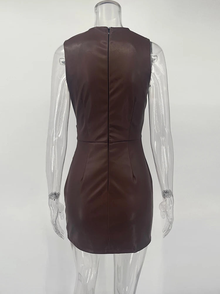 TARUXY Sleeveless Leather Dress – Ruched Slim Fit