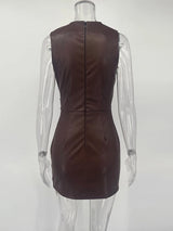TARUXY Sleeveless Leather Dress – Ruched Slim Fit