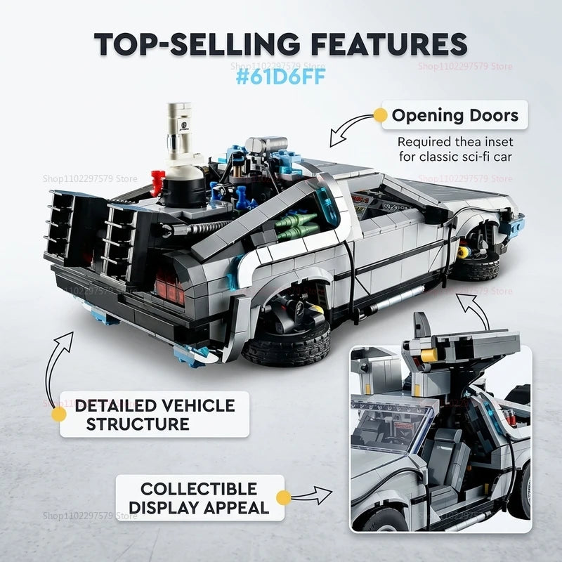 1:8 Scale Back to The Future Time Machines Building Blocks 1872PCS With 2 Mini Figure Model DeLorean Car Bricks Toy Gift for Kid