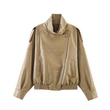 HH 2026 Women Trend Pu Leather Black Coats Stand Collar Long Sleeve Zipper Jacket Woman Fashion Vintage High Street Pu Jackets