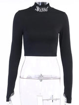 Gothic Letter Embroidery Crop Top