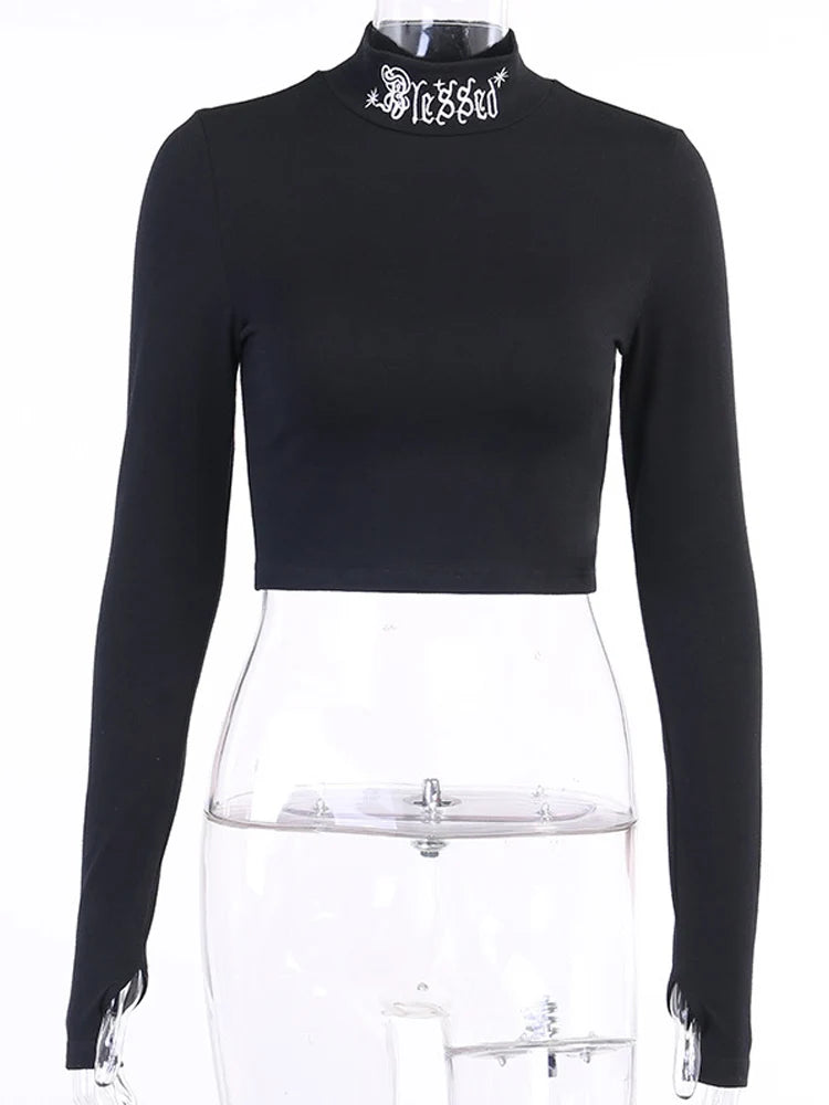 Gothic Letter Embroidery Crop Top