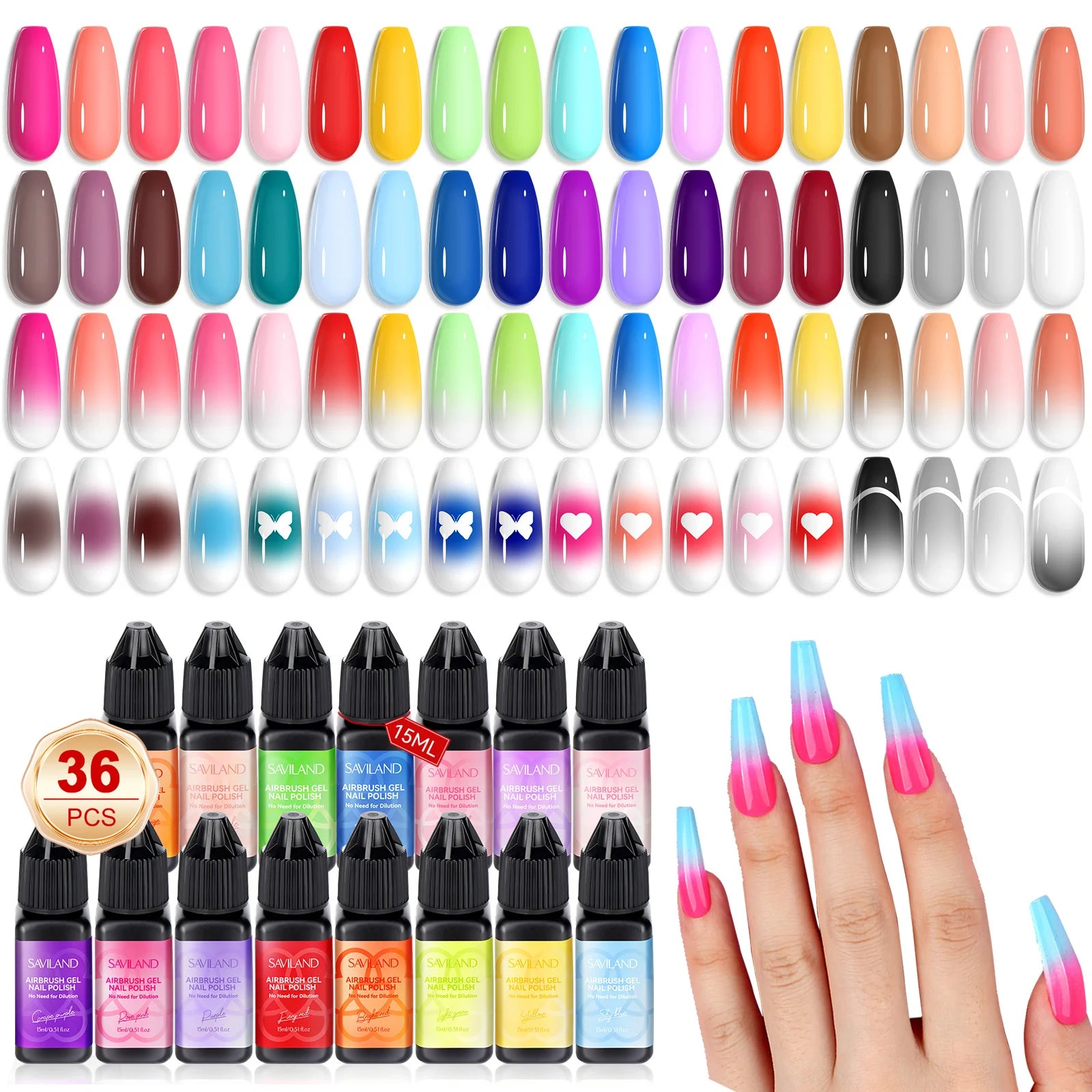 SAVILAND 36-Color Airbrush Gel Nail Polish Set – No Dilution