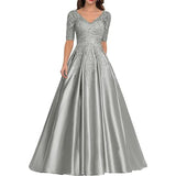 A Line Women Evening Dresses Satin Appliques V Neck Prom Party Gowns Formal Occasion robes de soirée