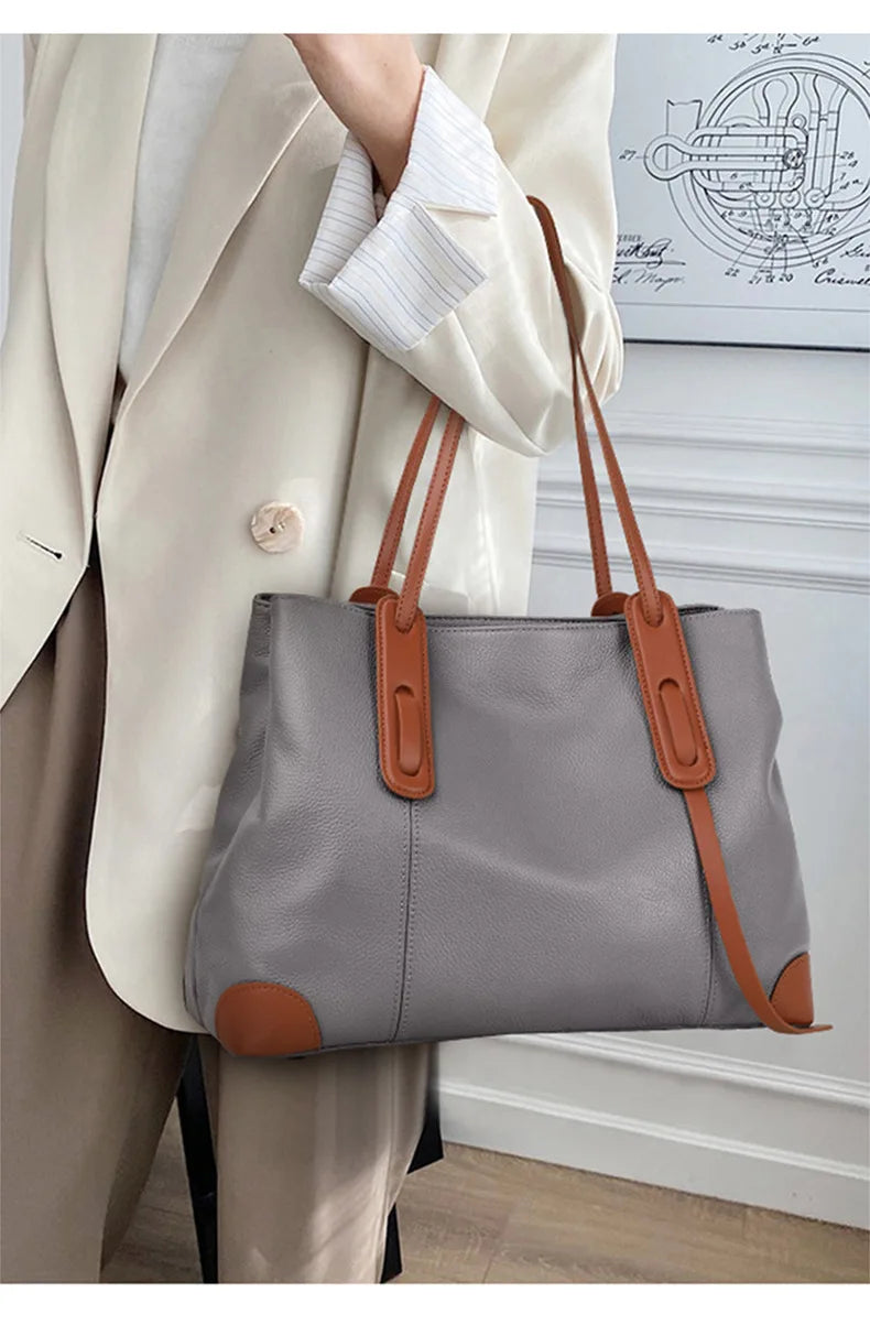 Genuine Leather Tote Bag Luxury Designer Women's Shoulder Bag Large Capacity Women Bags High Quality Soft Cowhide Female Handbag