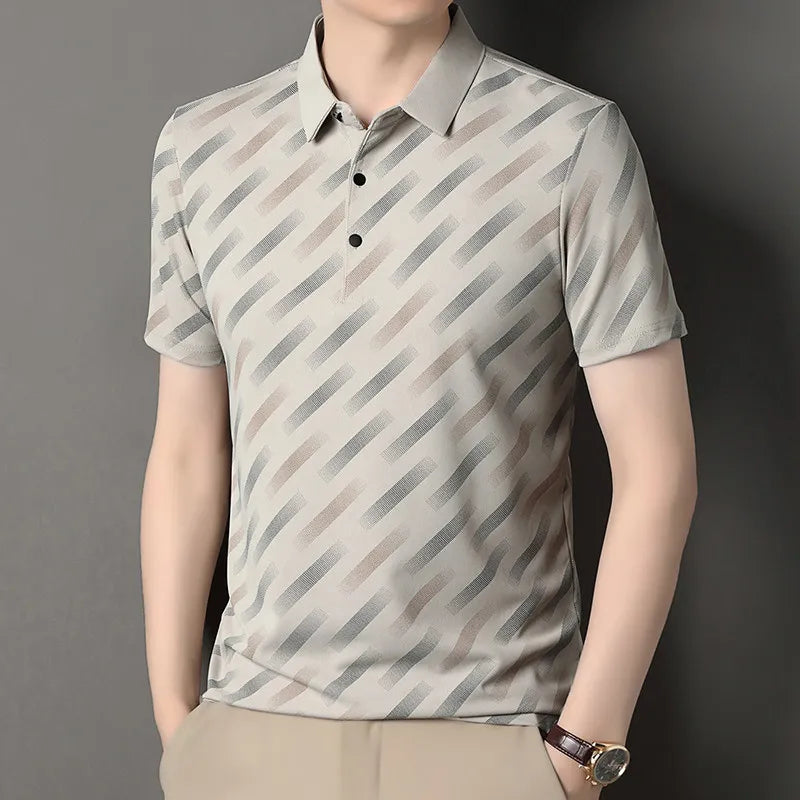 Men's Contrast Print Polo Shirt | Breathable Summer Knit