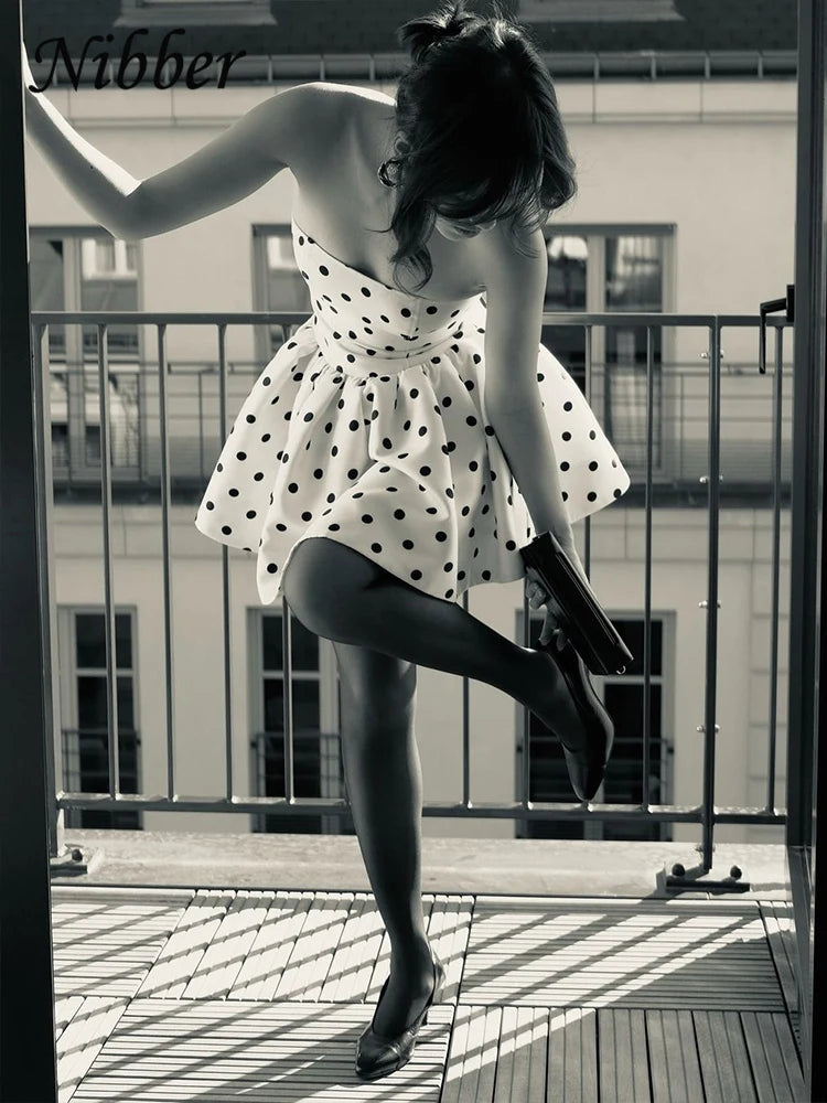Y2K Polka Dot Mini Dress – Backless Bow Detail Streetwear