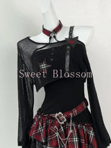 Gothic Hot Girl American Fashion 2 Piece Set Women Black Blouse + Chic Irregular Dress New Pure Desire Slim Vintage Suit Summer