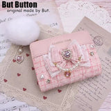 Kawaii Sweet Japanese Lolita Bow Wallet JK Harajuku Y2K Lace Rhinestone Short Wallet Mini Purse Card Holder Women Girls Gift