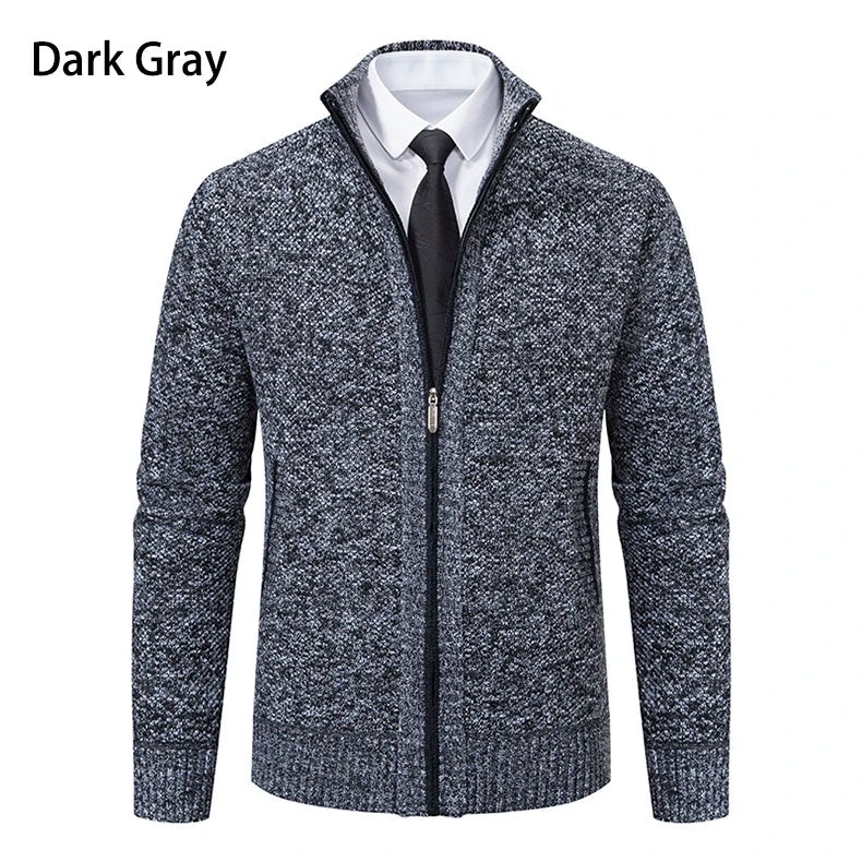 Men’s Fleece-Lined Stand Collar Cardigan