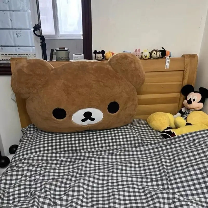 Rilakkuma Plush Bed Headrest Cushion For Dorms Soft Stuffed Bunk Bed Backrest Pillow Cute Decor For College Student Bedrooms