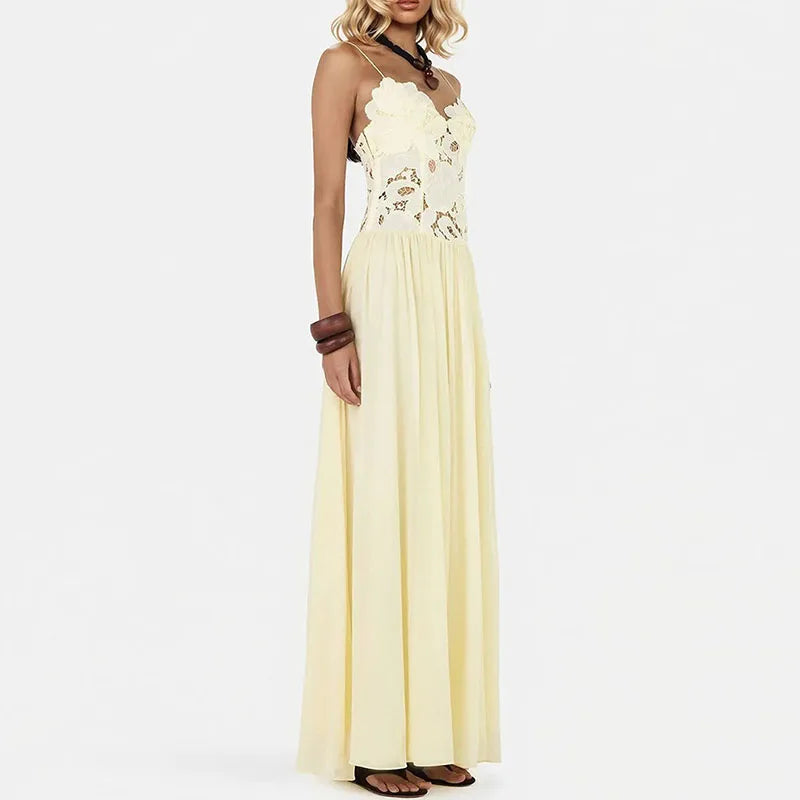 Elegant Lace Patchwork Sleeveless Maxi Dress