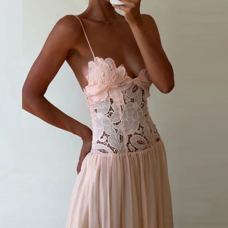 Lace Patchwork Ankle-Length Dress for Women