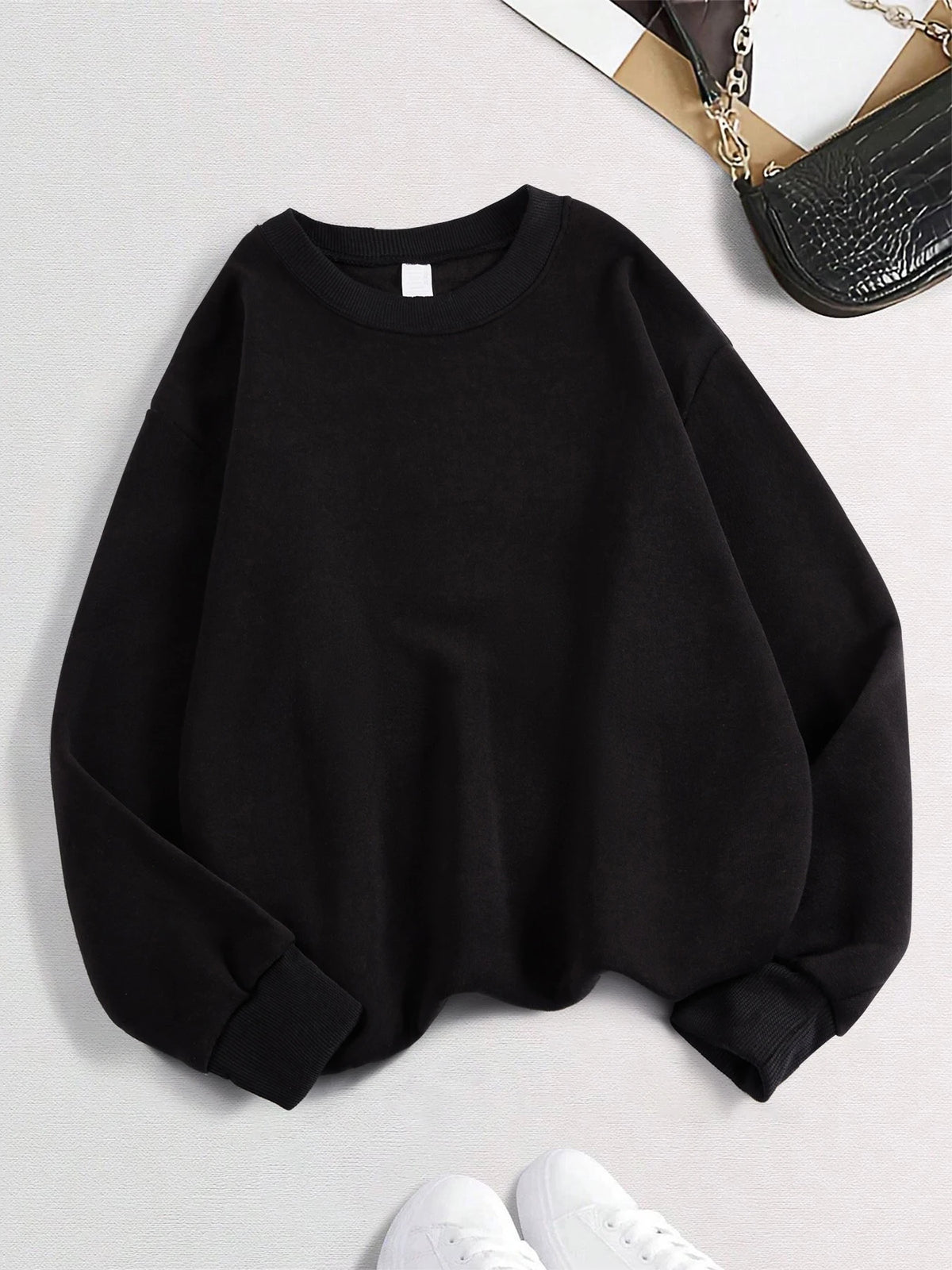 Winter Womens Solid Sweatshirts Casual Comfortable Warm Hoodies Loose Crewneck Fleece Pullover Tops Autumn Womans Streetwear
