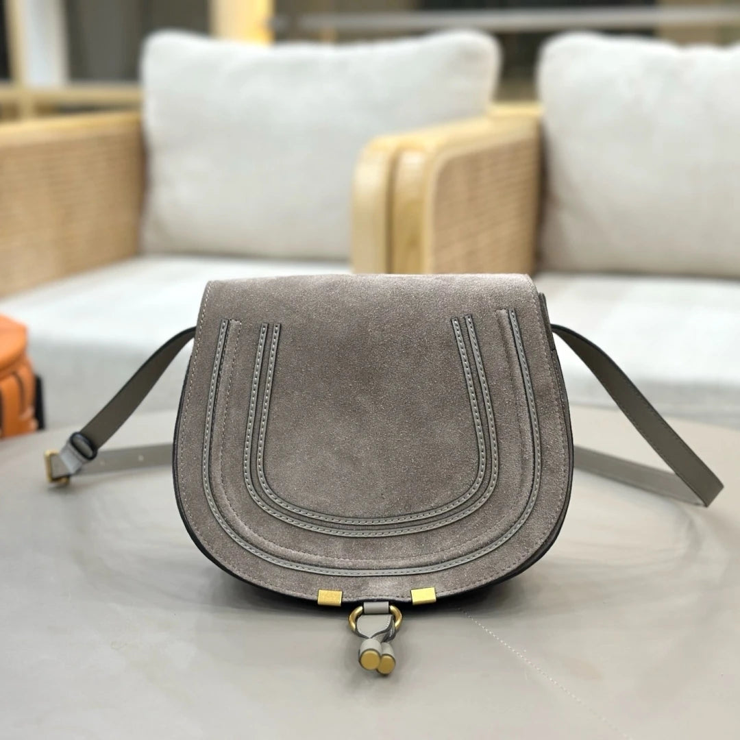 Classic Genuine Leather Saddle Crossbody Bag Vintage Fringe Shoulder Purse For Women Classic U-Shape Stitched Handbag