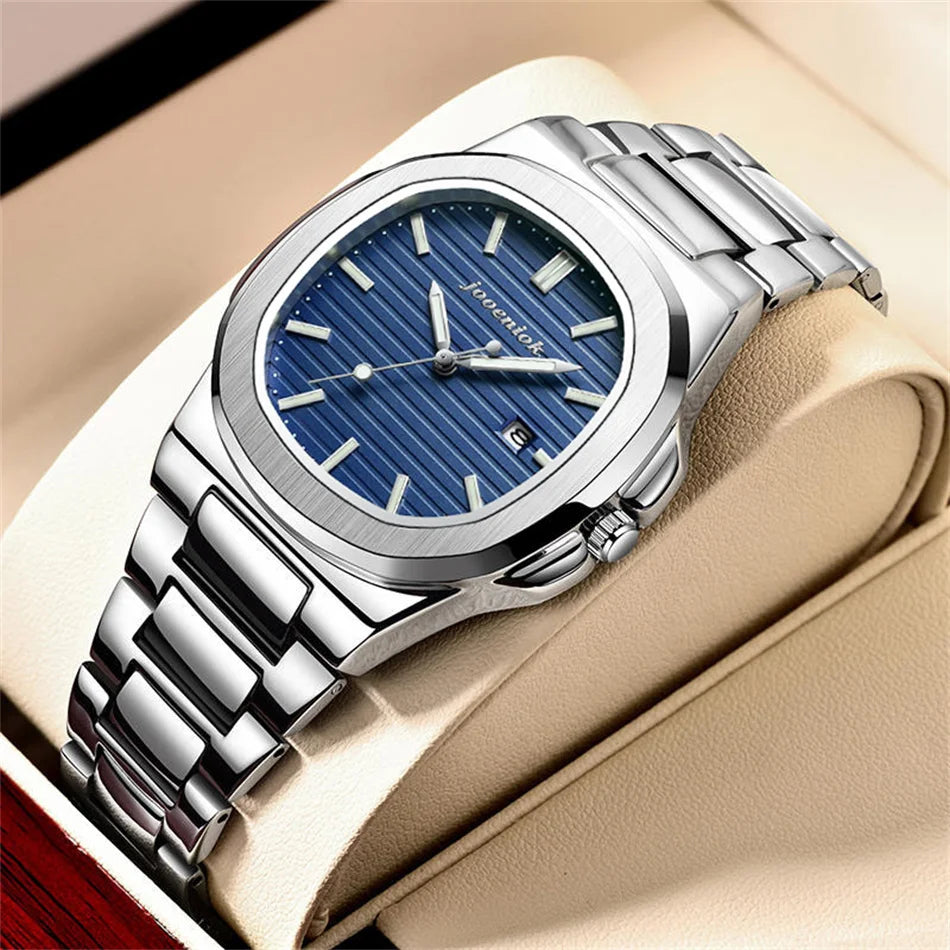 2025 New luxury military man watch square waterproof bright Date week men watch stainless steel Quartz men watches Reloj + box