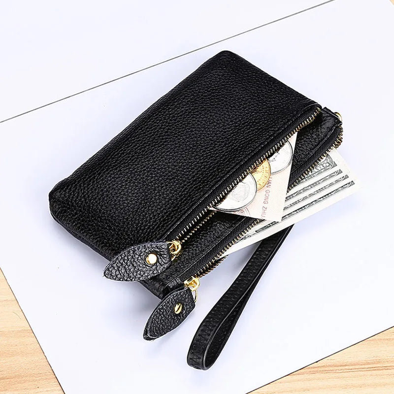 Fashion Women Genuine Leather Wristlet Clutch Bag Multifunctional Coin Purses Wallet Zipper Card Holder Money Clip Phone Bag