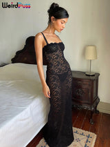 Sheer Lace Bodycon Maxi Dress