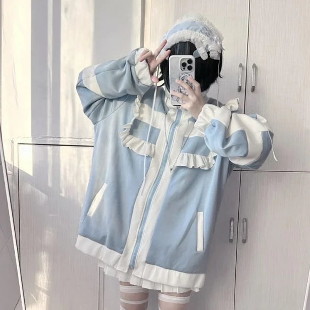 Women's Y2K Ruffle Zip-Up Jacket
