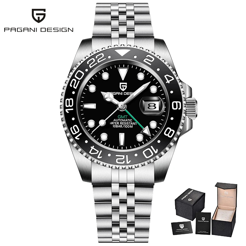 PAGANI DESIGN 2025 40MM GMT Mechanical Wristwatch Sapphire Ceramic Bezel  Automatic Watch Stainless Steel 100M Waterproof Watch