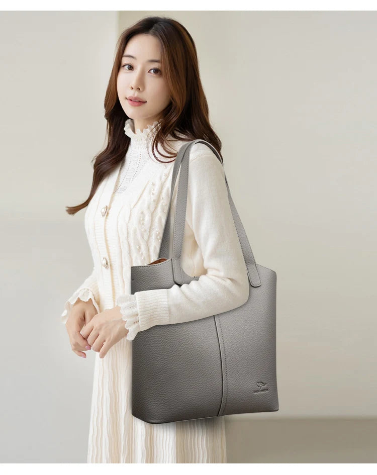 Genuine Brand High End Soft Pu Leather Shoulder Bag For Women Casual Tote Bag Female Purse Simple Design Handbag Commuting Sac