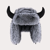 Ox horn pilot hat faux fur Bomber hat women ski cap winter hat thickened warm ear protection hat versatile bull head hat 털모