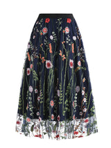Tonval Floral Embroidered Mesh Midi Skirt – Elegant & Vintage