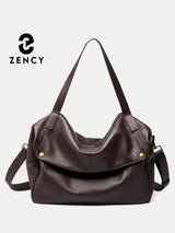 Zency Large Capacity Shoulder Bag Purse Genuine Leather Women's Work Tote Bag Handbag Shopper Bag Pocket For A4 ipad Crossbody