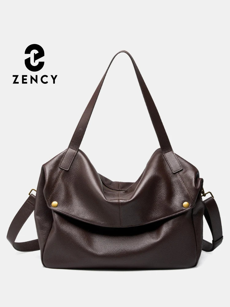 Zency Large Capacity Shoulder Bag Purse Genuine Leather Women's Work Tote Bag Handbag Shopper Bag Pocket For A4 ipad Crossbody