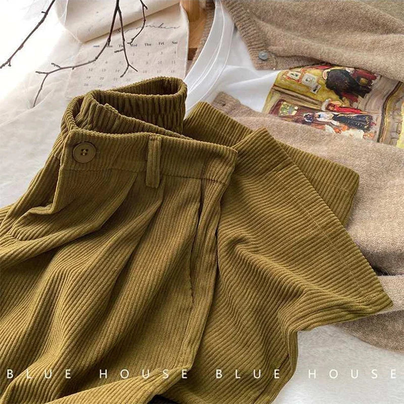 Women's High-Waist Corduroy Wide-Leg Pants