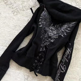 Women’s Y2K Black Graphic Zip-Up Hoodie