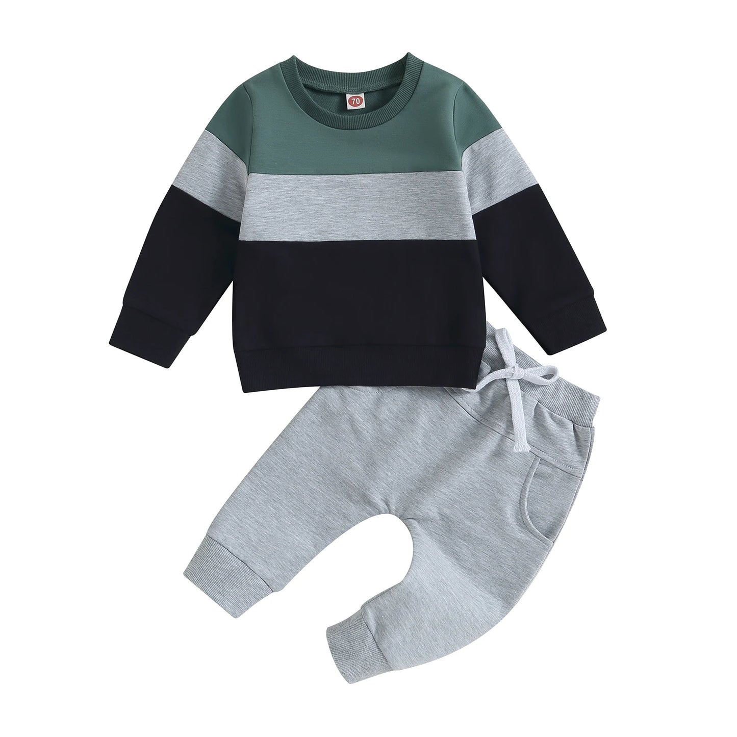 Toddler Boy Color Block Sweatsuit | 2-Piece Cotton Fall/Winter Outfit (0-3T)