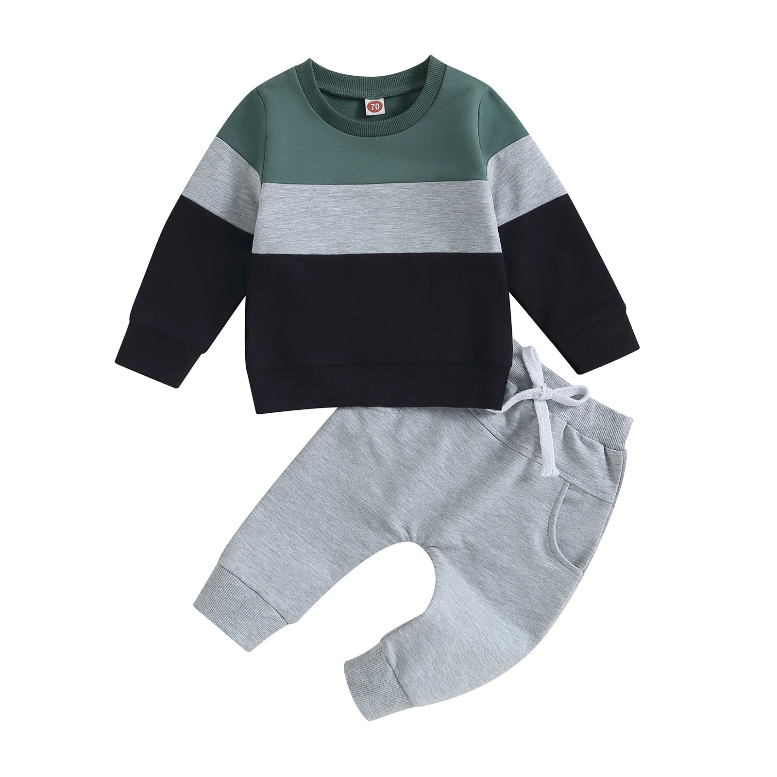 Toddler Boy Color Block Sweatsuit | 2-Piece Cotton Fall/Winter Outfit (0-3T)