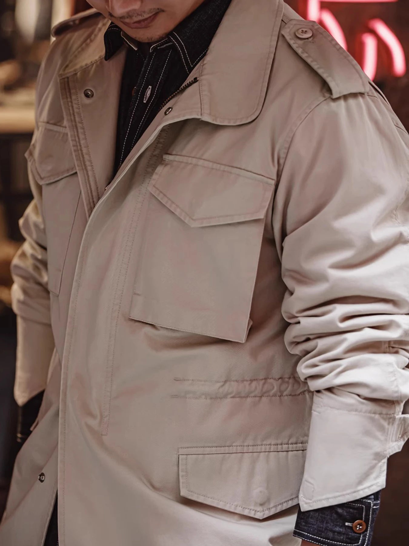 Men's Vintage Military Field Jacket – Cotton Zip Coat