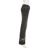 Weekeep Floral Embroidery Low Rise Flared Jeans Women
