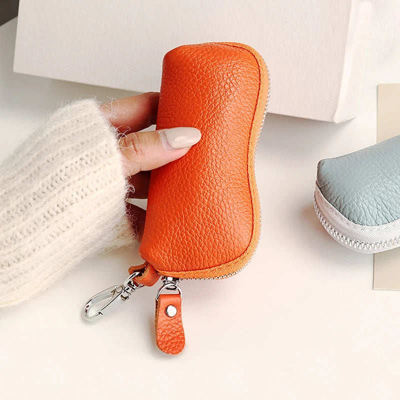 EDC Keychain for Women Genuine Leather Key Box for Car Keys Holder Case Mini  Pocket Card Wallet Coin Pouch Women's Purses
