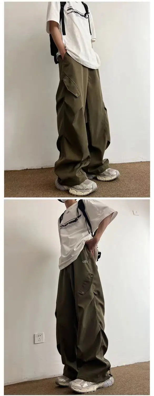 Techwear Parachute Cargo Pants - Men's Hip Hop Wide Leg Streetwear