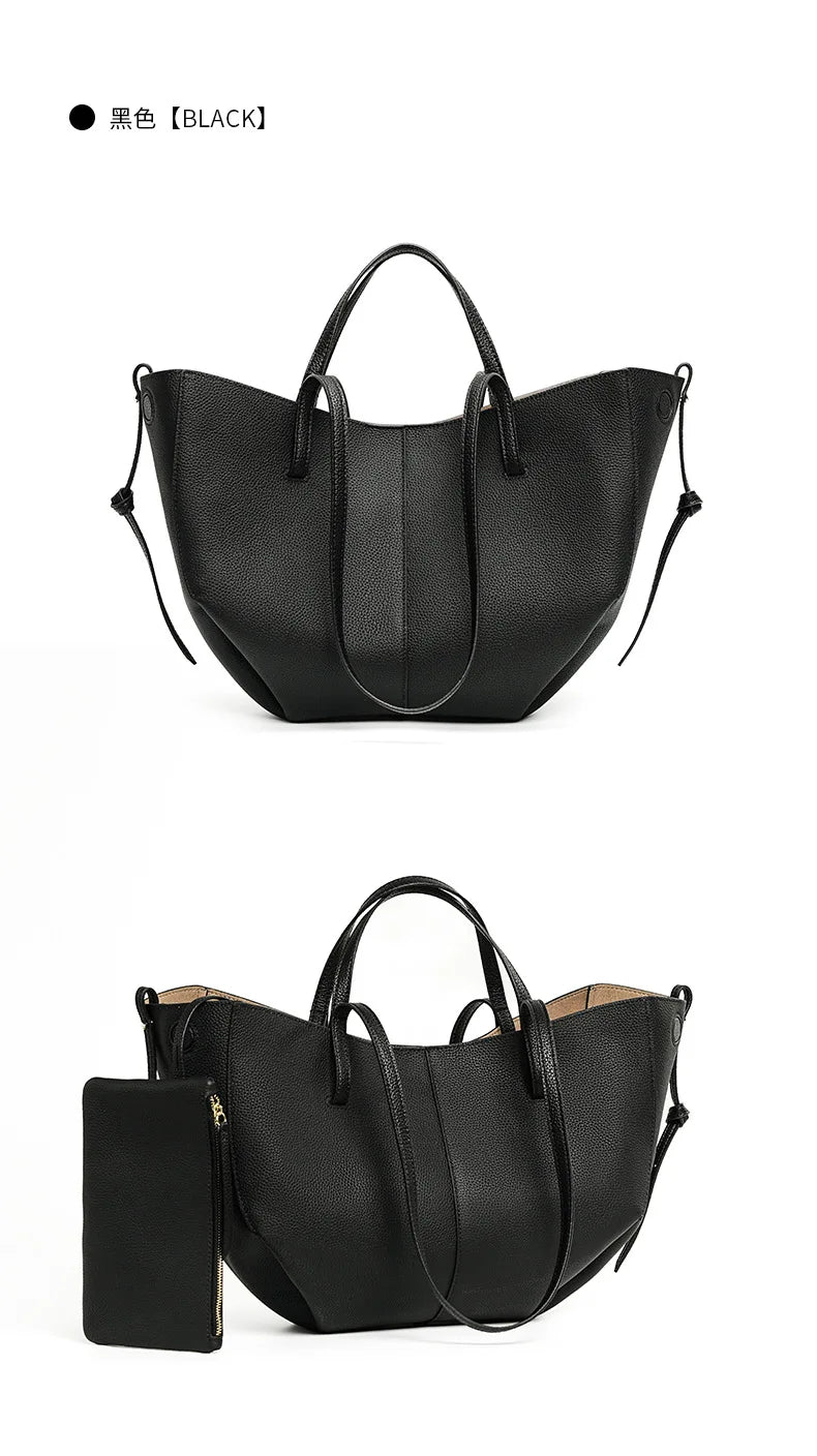 2025 leather shoulder bag versatile niche handbag, top layer cowhide commuting high-end feeling, large capacity tote bag for wom