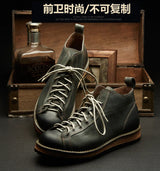 KOWM cowhide Hiking shoes men's walking boot British trekking shoes thick soled cowhide high top motorcycle boots ankle sneakers