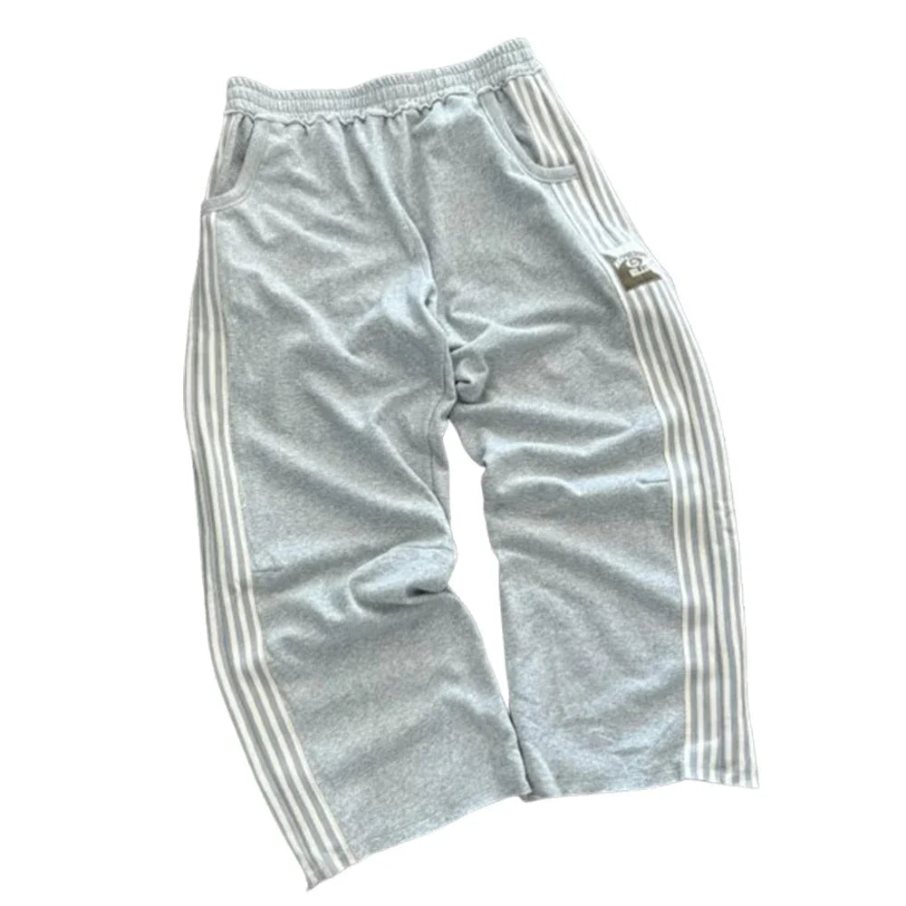 Striped High-Waist Baggy Cotton Pants