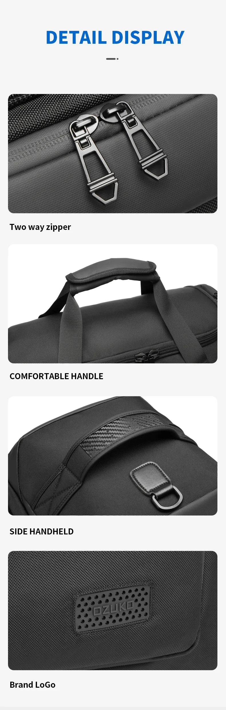 OZUKO Waterproof Bag Bagsmart Handbags Large Capacity Carry On Luggage Bags Men Business Duffel Shoulder Outdoor Tote Weekend